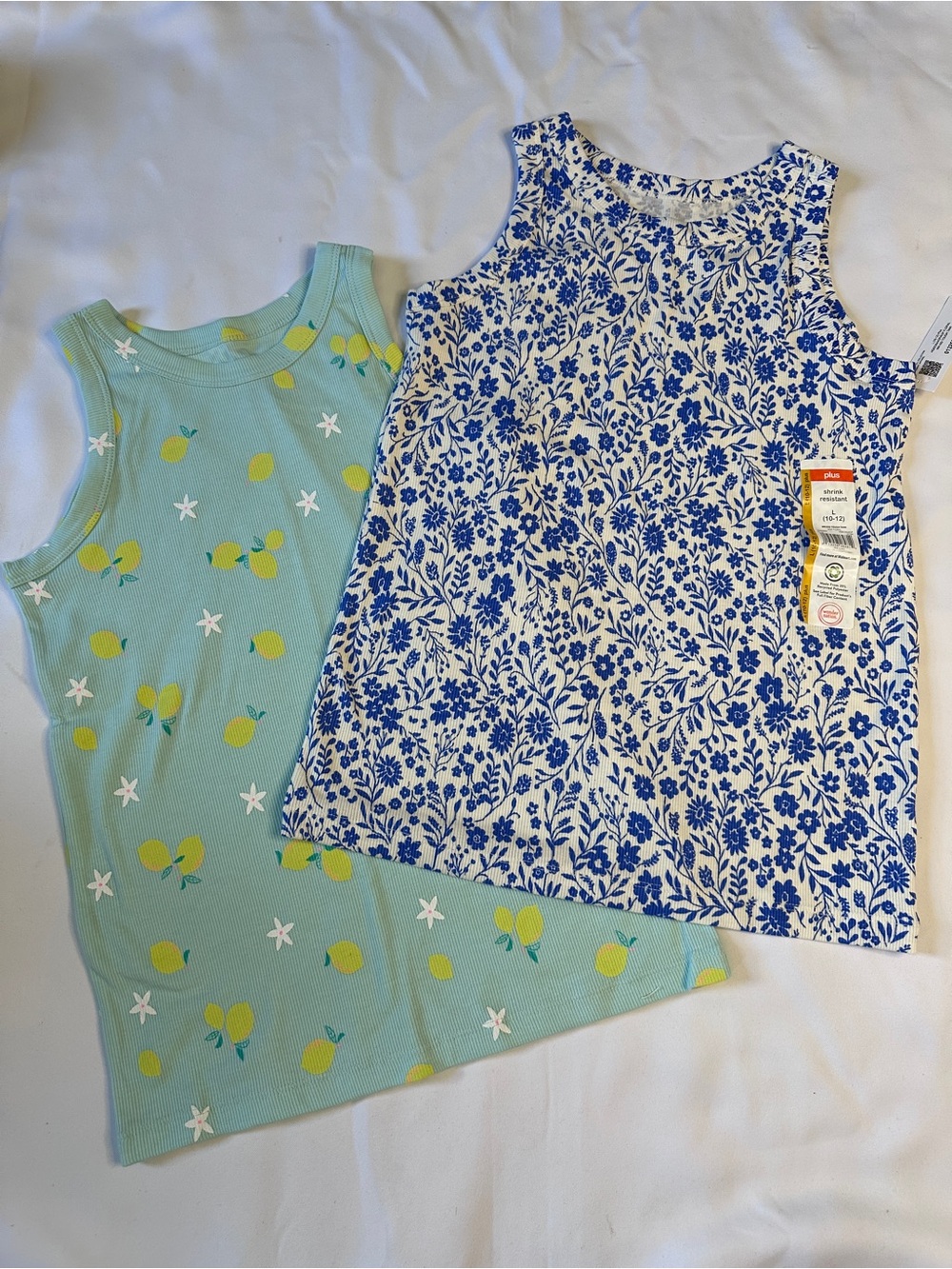 wonder nation Blue Floral & Mint Lemon Tank Tops - 2 Pack